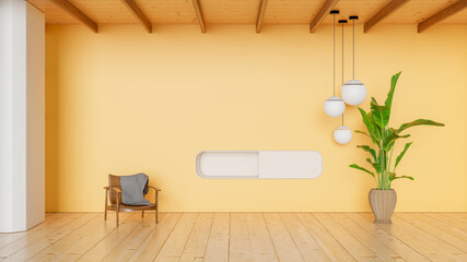 Yellow working room mock up designs, 3d illustration rendering