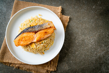 fried rice with grilled salmon fillet steak