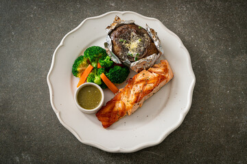 grilled salmon steak with bake potato