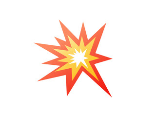 Cartoon-styled red, yellow fiery burst collision star icon on transparent background - 542131727