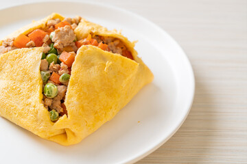 egg wrap or stuffed egg with minced pork and vegetable
