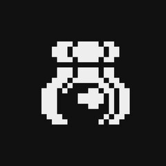 Bowling emoji, pixel art icon, skittles and bowling ball. Game assets. Icon for websites, web design, mobile app. 1-bit sprite. Isolated vector illustration. 