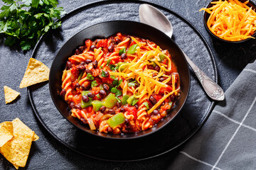 Black Bean Soup with spiral pasta and vegetables
