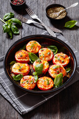 Baked Tomatoes with Mozzarella, Cheddar, Parmesan