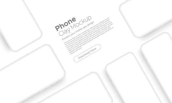 Clay Phones With Blank Screens. Mockup to Showcasing Mobile Web-Site Design And Apps Screenshots. Vector Illustration