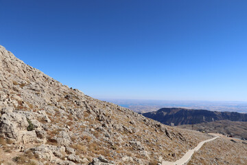 stairs for descending the Nemrüt Dag mountain in Adiyaman, Turkey. High quality photo