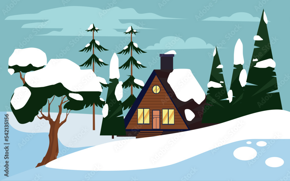 Wall mural winter landscape with house landscape