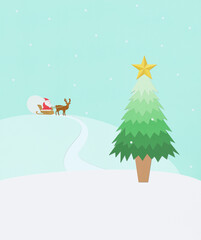 santa claus and christmas tree,  paper cutout