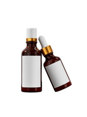 Amber glass cosmetic serum bottle 3d render cutout