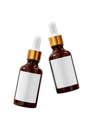 Amber glass cosmetic serum bottle 3d render cutout