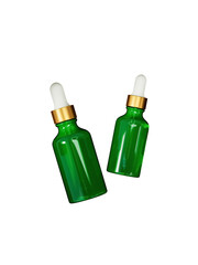Green amber glass cosmetic serum bottle 3d render cutout