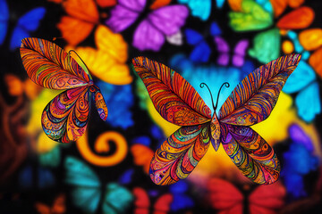 Midjourney render of abstract art wallpaper with psychedelic butterflies
