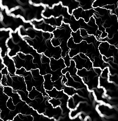 Obraz premium Flowing white particles on black background. Illustration.