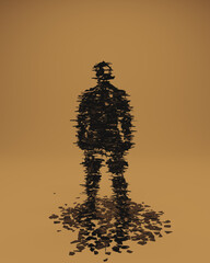 Man Mental Health Abstract Psychological Breakdown Fragile Personality Complexity Sharp Broken Glass Pieces Sandy Tan Studio Lighting 3d illustration render