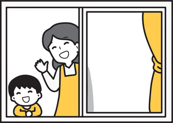 窓の外を見る家族