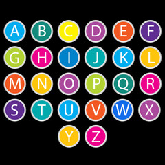 Flat icons alphabet, Latin alphabet letters, isolated on white background, jpeg illustration. Attractive full alphabet for kids presentations jpg illustration

