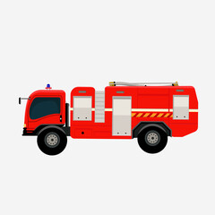 Fire truck. Fire engine. Emergency fire vehicle template. Red transportation for firefighting or fire extinguishing design element in flat design style
