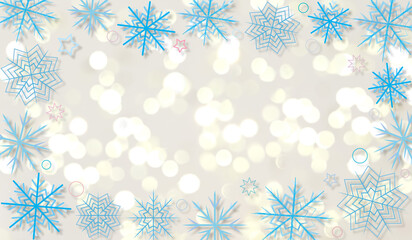  beautiful winter background with blue snowflakes on a shiny background