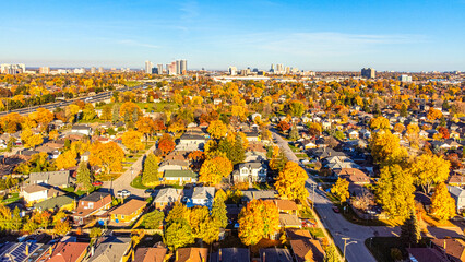 Autumn colors in Scarborough, Ontario, Canada. Drone point of view