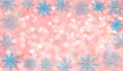  beautiful winter background with blue snowflakes on a shiny background