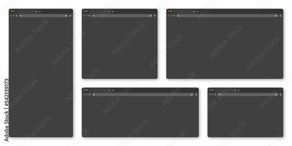 Poster blank web browser window with tab, toolbar and search field. modern website internet page in flat st