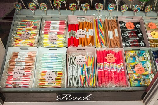 Sticks Of Rock, Sweets In A Shop Window, Whitby, Yorkshire, UK