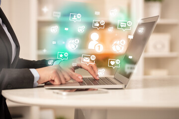 Young person surfing on social media network