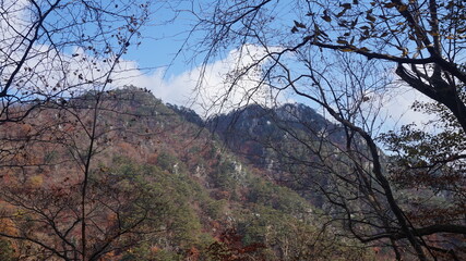 Yongmunsan Mountain in Yangpyeong, Gyeonggi-do. hiking in Korea. Korean mountains in autumn - Maple