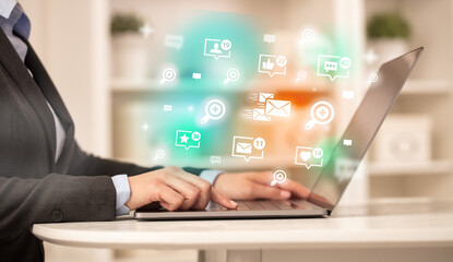 Young person surfing on social media network