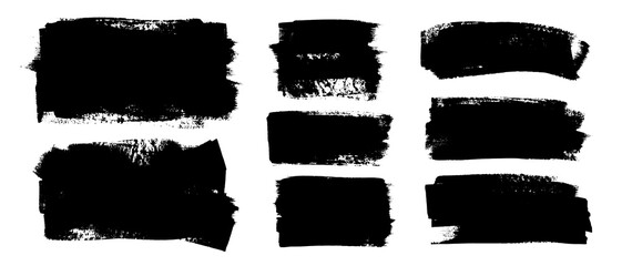 Set of black paint, ink brush strokes, brushes, lines. Vector dirty, grunge artistic design elements, backgrounds, textures.