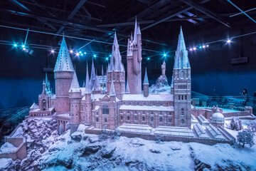 Naklejka premium London, England - 18 November 2017: A model of Hogwarts in Warner Brothers Studio tour, The making of Harry Potter at Leavesden Studio in London.