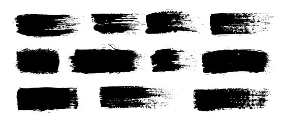 Set of black paint, ink brush strokes, brushes, lines. Vector dirty, grunge artistic design elements, backgrounds, textures.