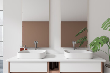 Naklejka na ściany i meble Stylish bathroom interior with double sink and mirrors