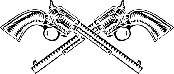 A pair of crossed cowboy guns western pistols old vintage revolvers