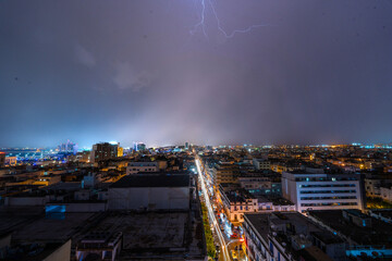 Fototapeta na wymiar Tunis - Various views from the rooftops - Tunisia Stormy night over Tunis