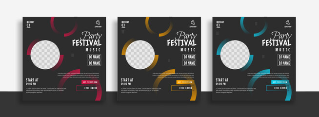 set of party festival music social media post banner template for instant post or social media post banner ads promotion template