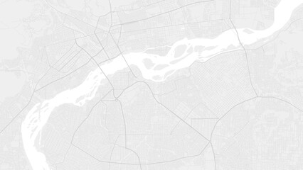 White and light grey Bamako city area vector background map, roads and water illustration. Widescreen proportion, digital flat design.