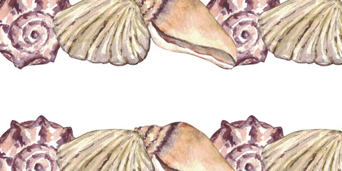 Watercolor set of isolated objects sea shells.