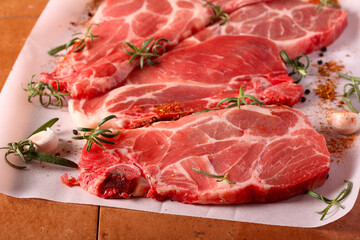 Raw pork meat - collar steaks