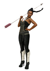 3D Girl in fantasy armor with spear