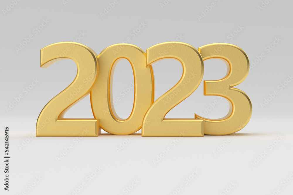 Poster new 2023 year golden sign. 3d rendering
