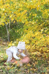 little girl in in autumn park
