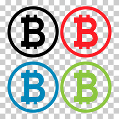 Set of Bitcoin web coin, internet electronic crypto design symbol, digital pay vector illustration