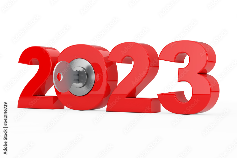 Poster new 2023 year sign with key. 3d rendering