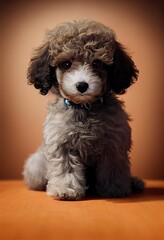 Tiny toy poodle puppy portrait in studio, 3D style 