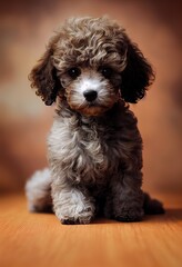 Adorable young poodle puppy portrait in 3D style 