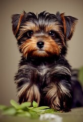 Cute Yorkshire terrier puppy portrait 3d render 