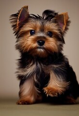 Adorable Yorkshire terrier puppy portrait in 3d style 