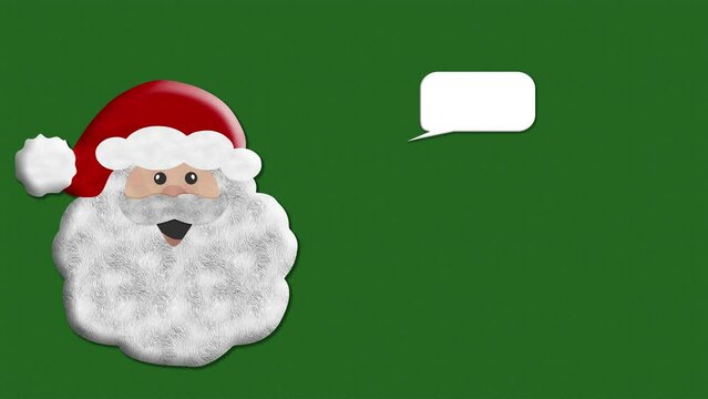 Filmato. Illustrazione 3D. Natale, Babbo Natale a comparsa su sfondo grafico per auguri di Buon Natale, Buon capodanno. Fumetto per spazio testo.