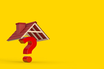 Red Question Mark Under Red Tile Roof. 3d Rendering